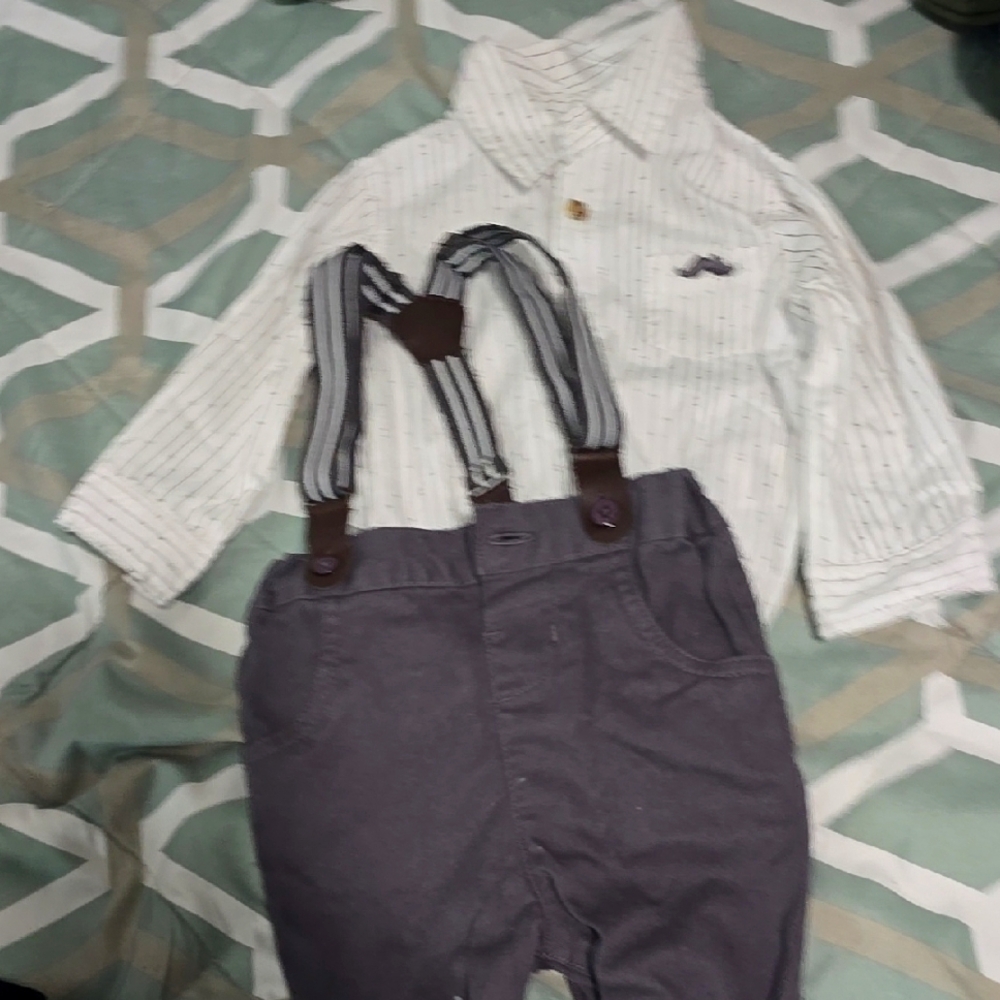 Striped Shirt and Suspender Pants Set